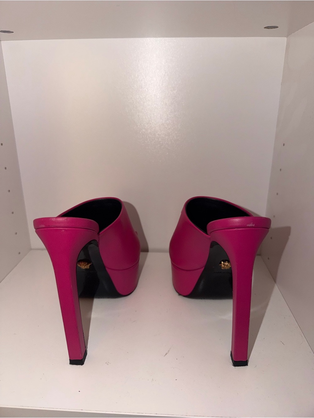 Versace Hot Pink Platform Mule Heels with Medusa Accent - Picture 3 of 3